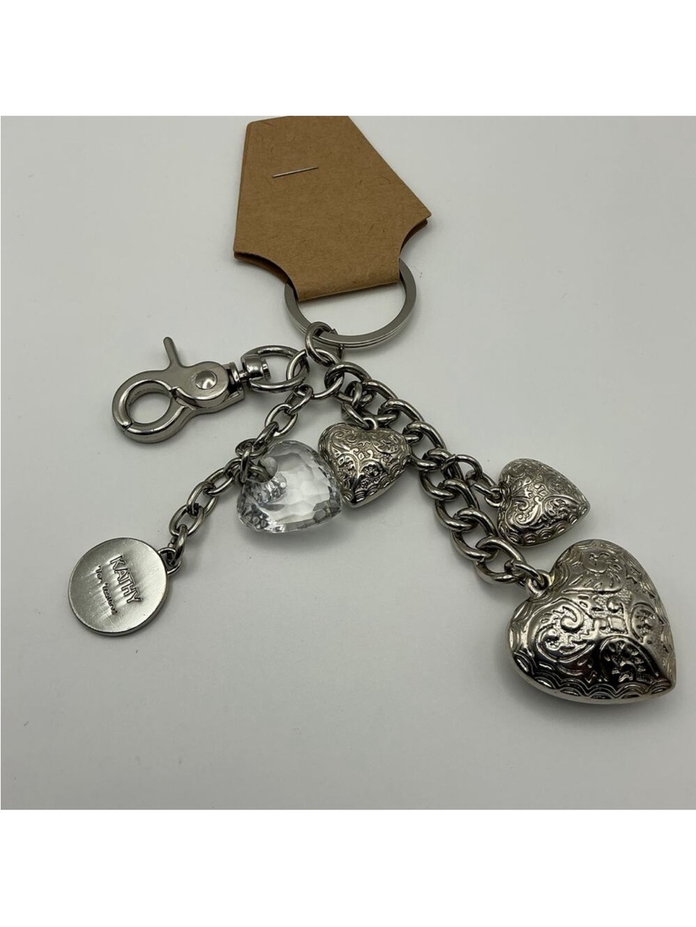 Silver Heart Charm Keychain with Crystal Accent